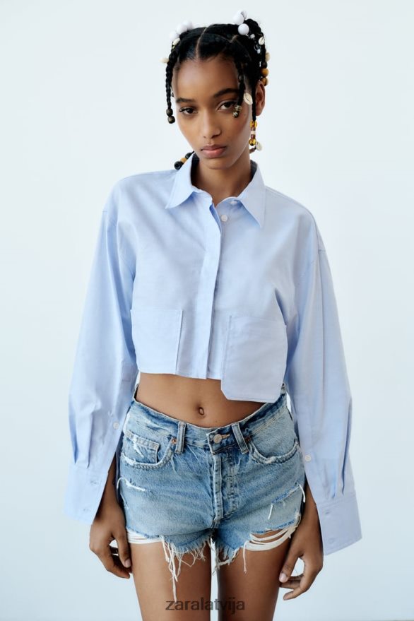 trf vidēja pacēluma džinsa šorti sievietes Zara zils 6ZTV40531 apģērbs