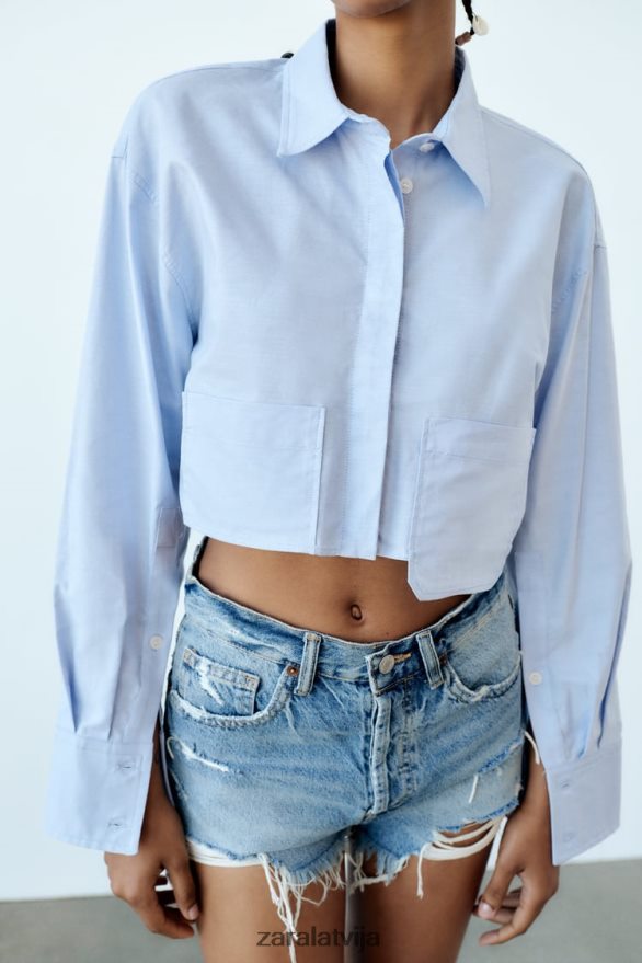 trf vidēja pacēluma džinsa šorti sievietes Zara zils 6ZTV40531 apģērbs