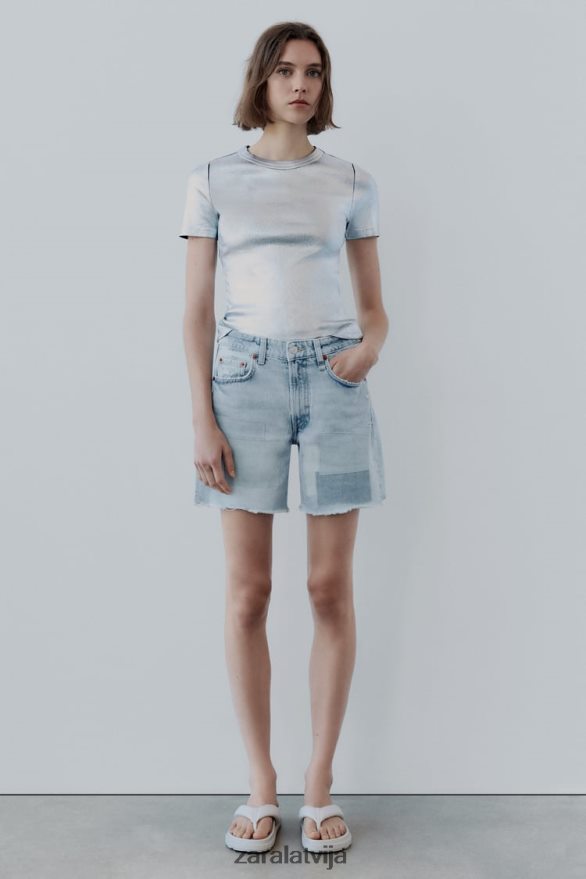 vidēja augstuma trf džinsa patch šorti sievietes Zara zils 6ZTV40587 apģērbs
