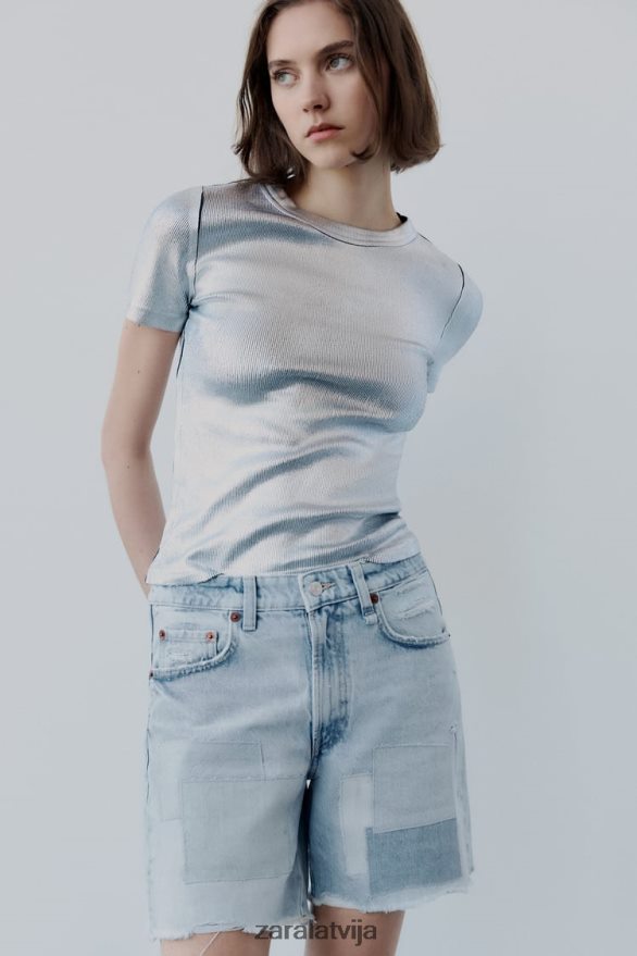 vidēja augstuma trf džinsa patch šorti sievietes Zara zils 6ZTV40587 apģērbs