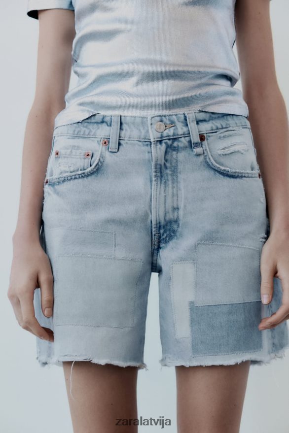 vidēja augstuma trf džinsa patch šorti sievietes Zara zils 6ZTV40587 apģērbs