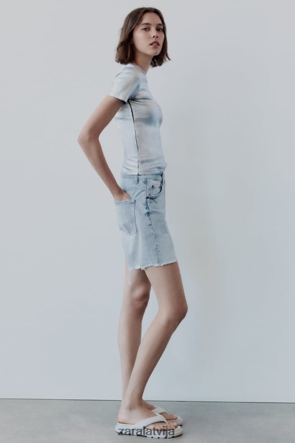 vidēja augstuma trf džinsa patch šorti sievietes Zara zils 6ZTV40587 apģērbs