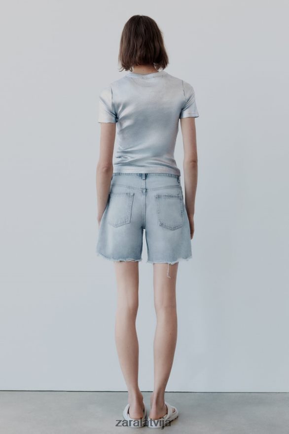 vidēja augstuma trf džinsa patch šorti sievietes Zara zils 6ZTV40587 apģērbs