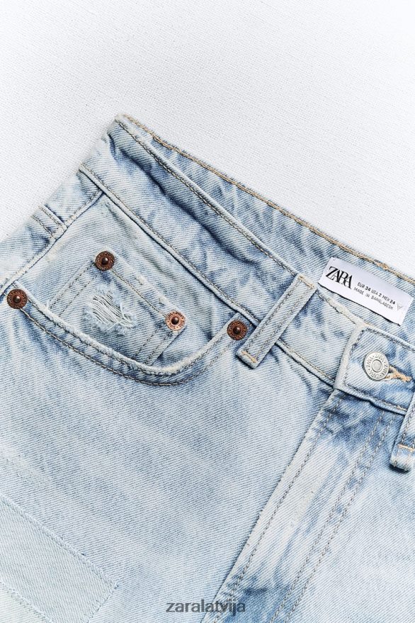 vidēja augstuma trf džinsa patch šorti sievietes Zara zils 6ZTV40587 apģērbs