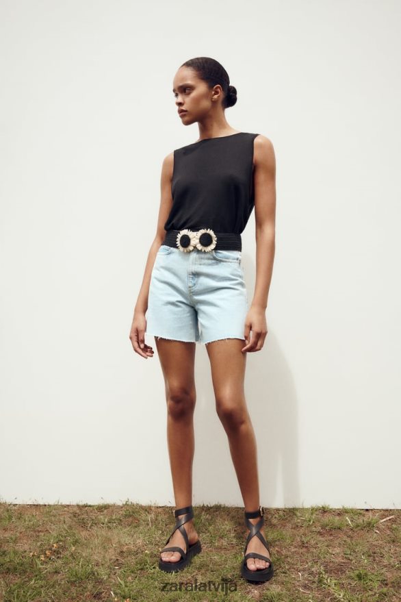 z1975 augstceltnes šorti sievietes Zara gaiši zils 6ZTV40611 apģērbs