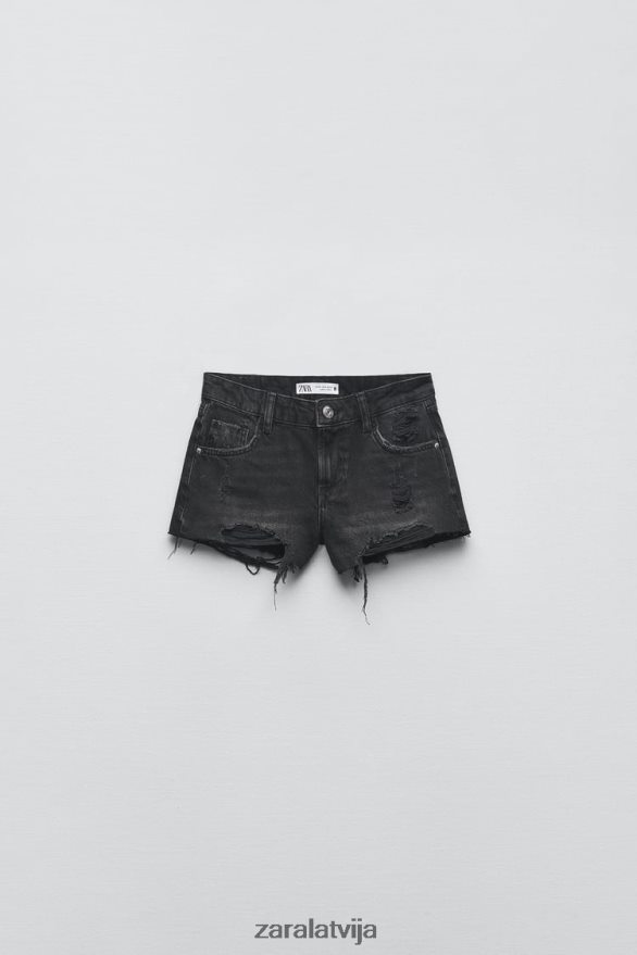 z1975. gada mazie plēsti džinsa šorti sievietes Zara melns 6ZTV40578 apģērbs