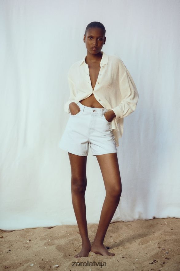 z1975 mom fit džinsa šorti ar augstu vidukli sievietes Zara gaiši zils 6ZTV40538 apģērbs