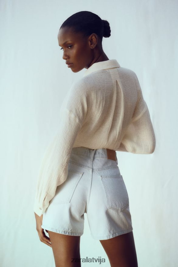 z1975 mom fit džinsa šorti ar augstu vidukli sievietes Zara gaiši zils 6ZTV40538 apģērbs