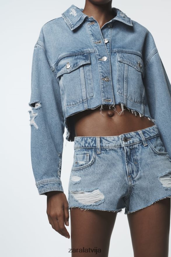 z1975 saplēsti mini džinsa šorti sievietes Zara vidus zils 6ZTV40549 apģērbs