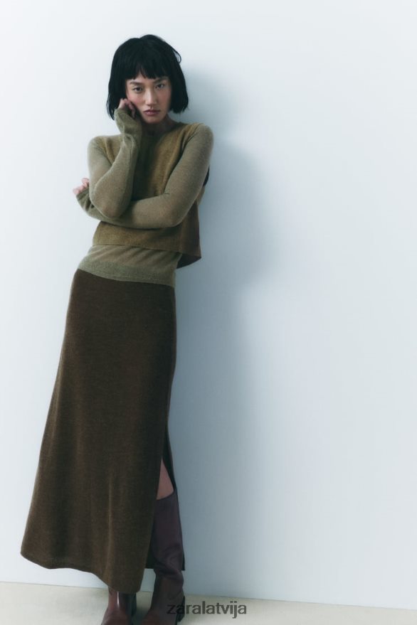 adīti midi svārki sievietes Zara tumšās olīvas 6ZTV40641 apģērbs