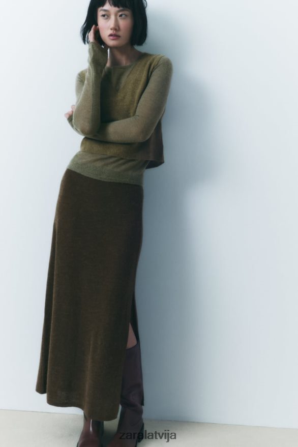 adīti midi svārki sievietes Zara tumšās olīvas 6ZTV40641 apģērbs