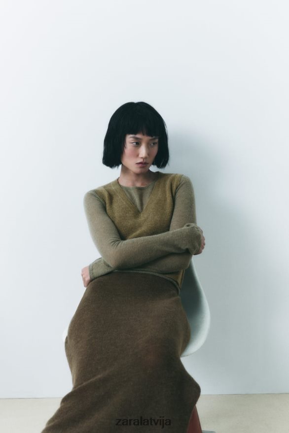 adīti midi svārki sievietes Zara tumšās olīvas 6ZTV40641 apģērbs