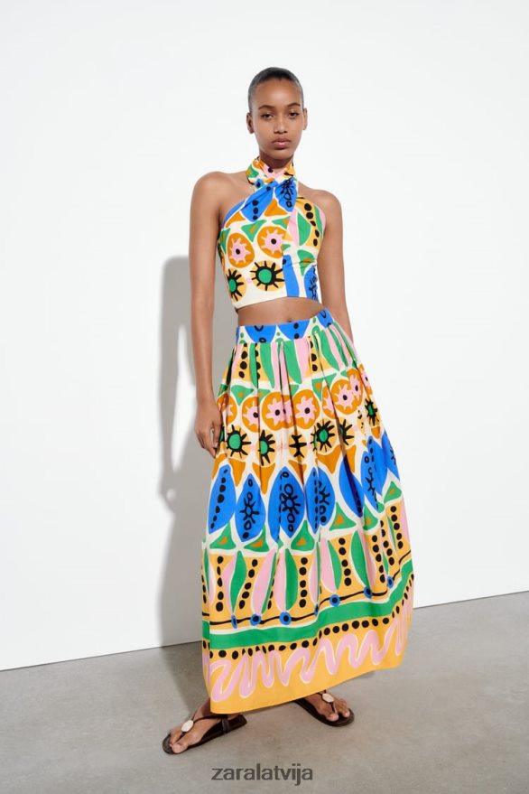 apdrukāti midi svārki sievietes Zara daudzkrāsains 6ZTV40653 apģērbs