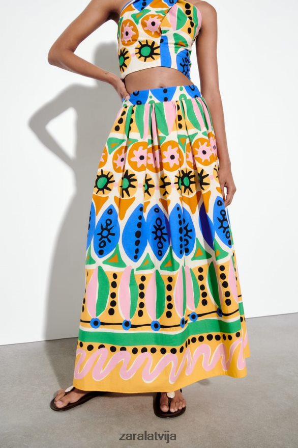 apdrukāti midi svārki sievietes Zara daudzkrāsains 6ZTV40653 apģērbs