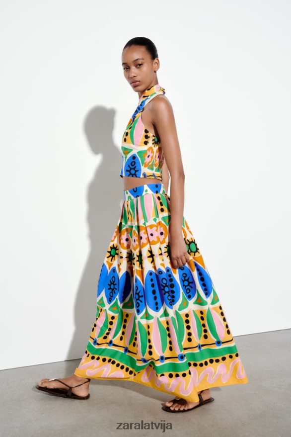 apdrukāti midi svārki sievietes Zara daudzkrāsains 6ZTV40653 apģērbs