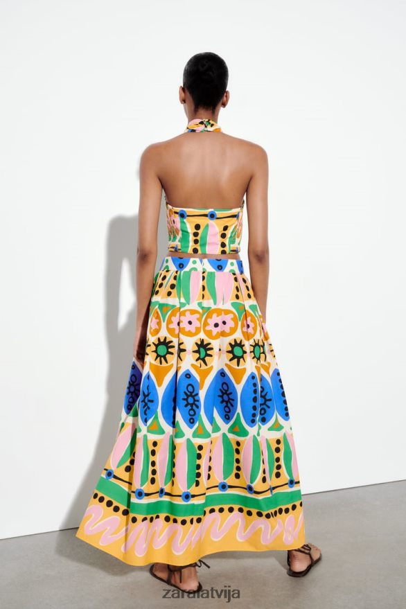 apdrukāti midi svārki sievietes Zara daudzkrāsains 6ZTV40653 apģērbs