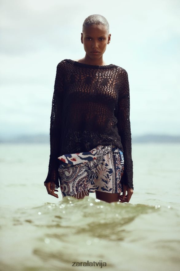 apdrukāti mini svārki ar bārkstīm sievietes Zara zils/balts 6ZTV40714 apģērbs