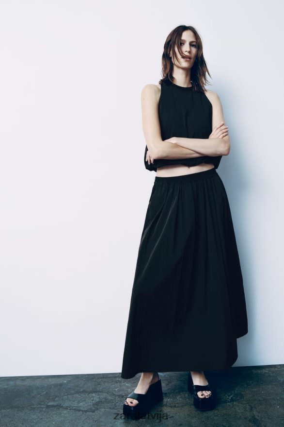 apjomīgi midi svārki sievietes Zara melns 6ZTV40675 apģērbs