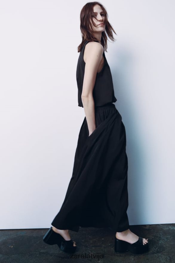 apjomīgi midi svārki sievietes Zara melns 6ZTV40675 apģērbs