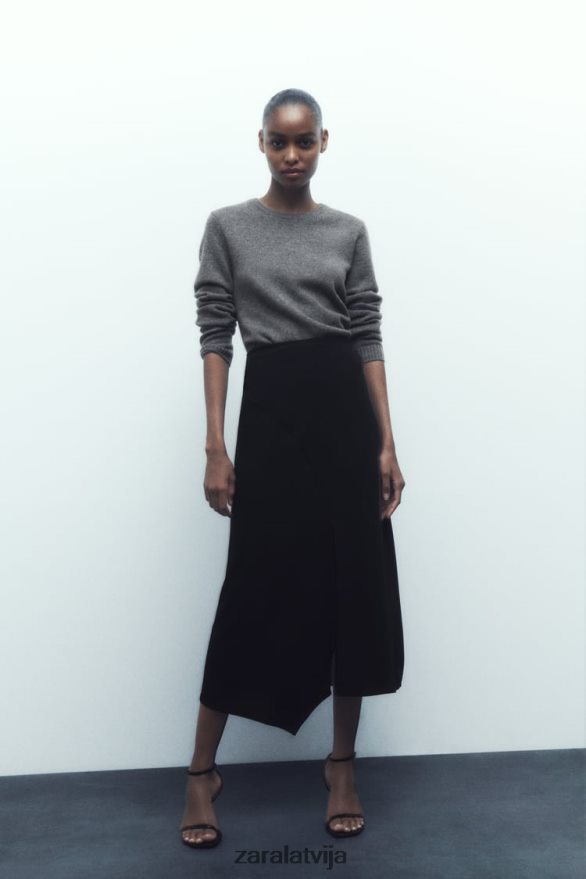 asimetriski midi svārki sievietes Zara melns 6ZTV40664 apģērbs