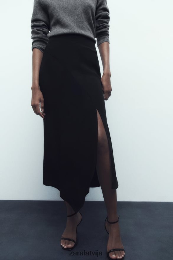 asimetriski midi svārki sievietes Zara melns 6ZTV40664 apģērbs