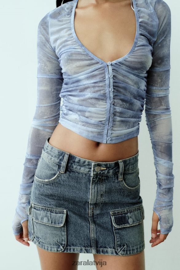 džinsa trf cargo svārki sievietes Zara jūras zils 6ZTV40637 apģērbs