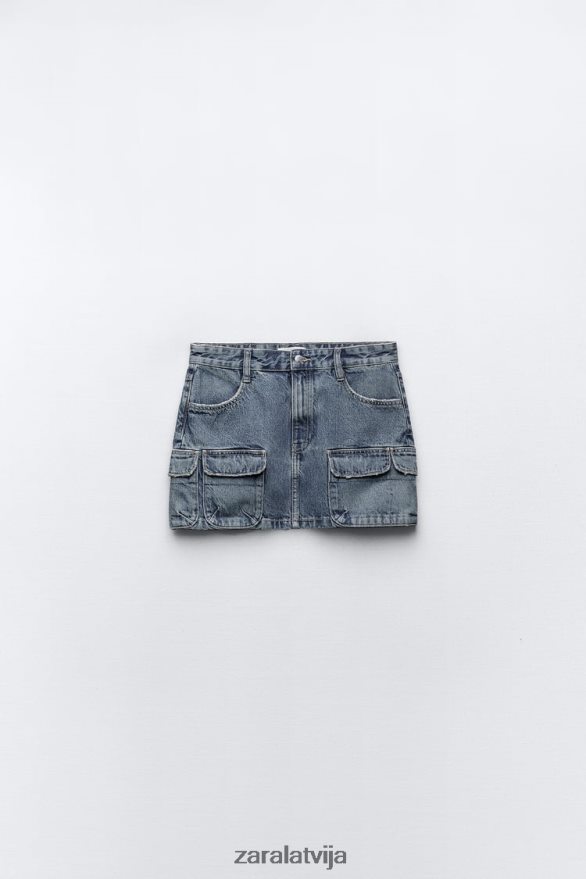 džinsa trf cargo svārki sievietes Zara jūras zils 6ZTV40637 apģērbs