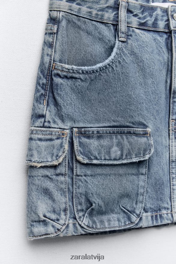 džinsa trf cargo svārki sievietes Zara jūras zils 6ZTV40637 apģērbs