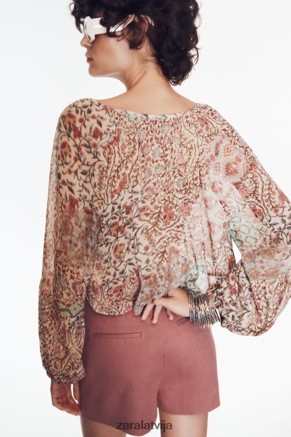 daudzstāvu lina maisījuma skorts sievietes Zara marsala 6ZTV40696 apģērbs