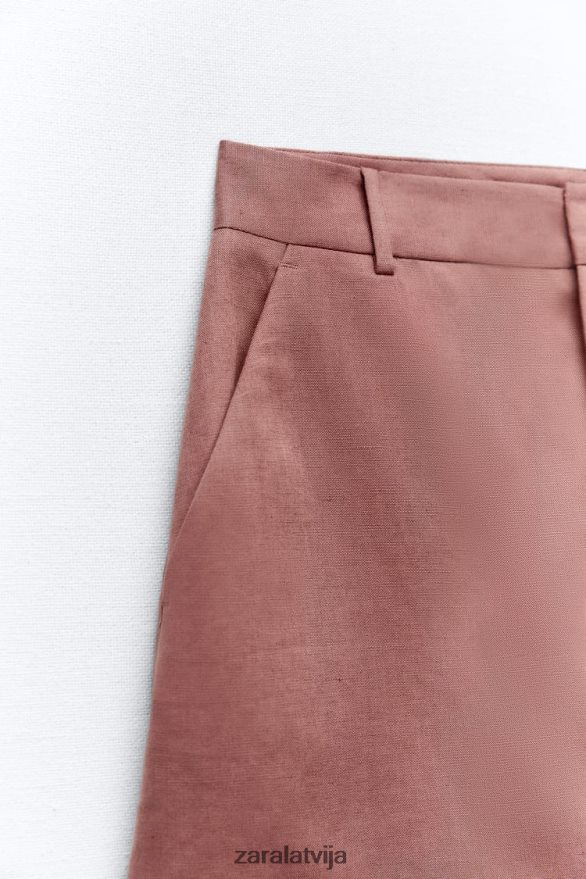 daudzstāvu lina maisījuma skorts sievietes Zara marsala 6ZTV40696 apģērbs