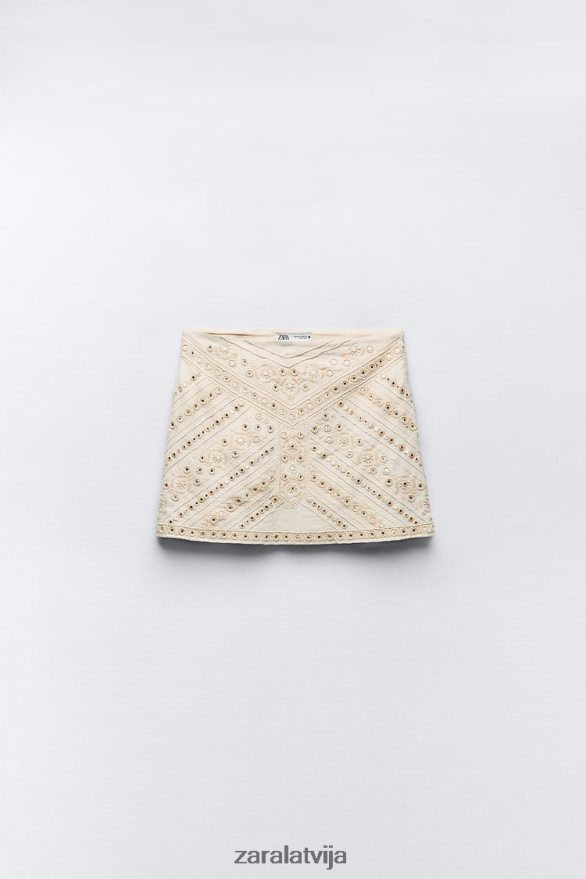 izšūti mini svārki sievietes Zara ekru 6ZTV40711 apģērbs