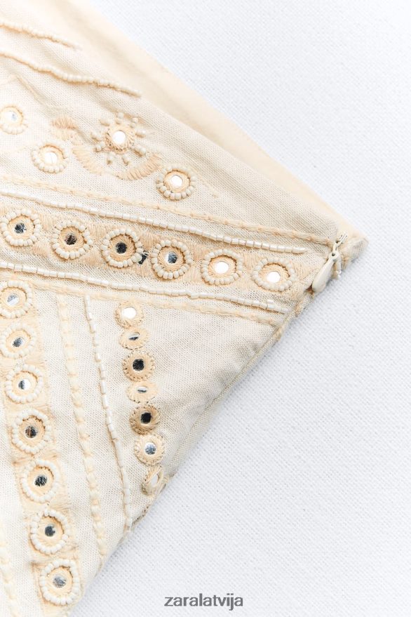 izšūti mini svārki sievietes Zara ekru 6ZTV40711 apģērbs