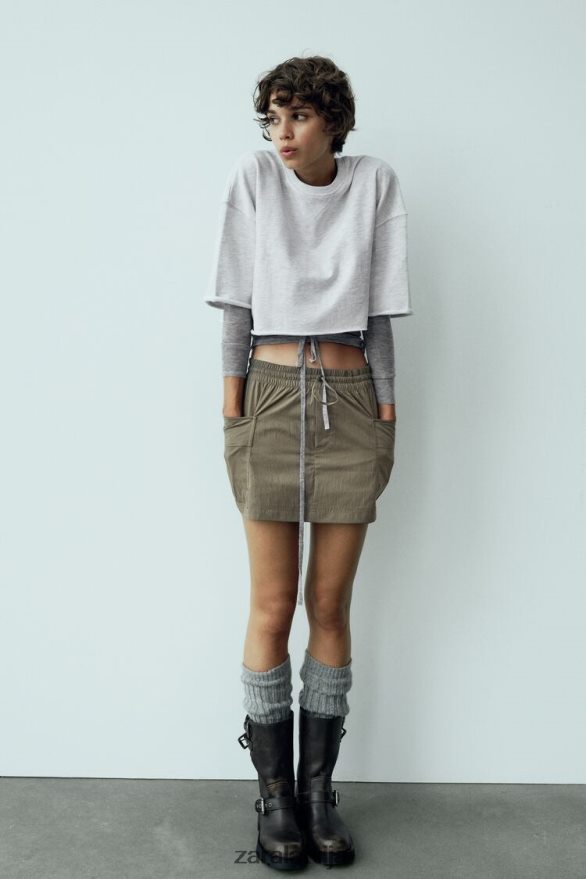 kabatas skorts sievietes Zara tumšs haki 6ZTV40689 apģērbs