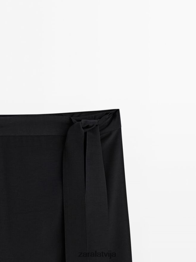 kontrastaini plūstoši midi svārki sievietes Zara melns 6ZTV40844 apģērbs