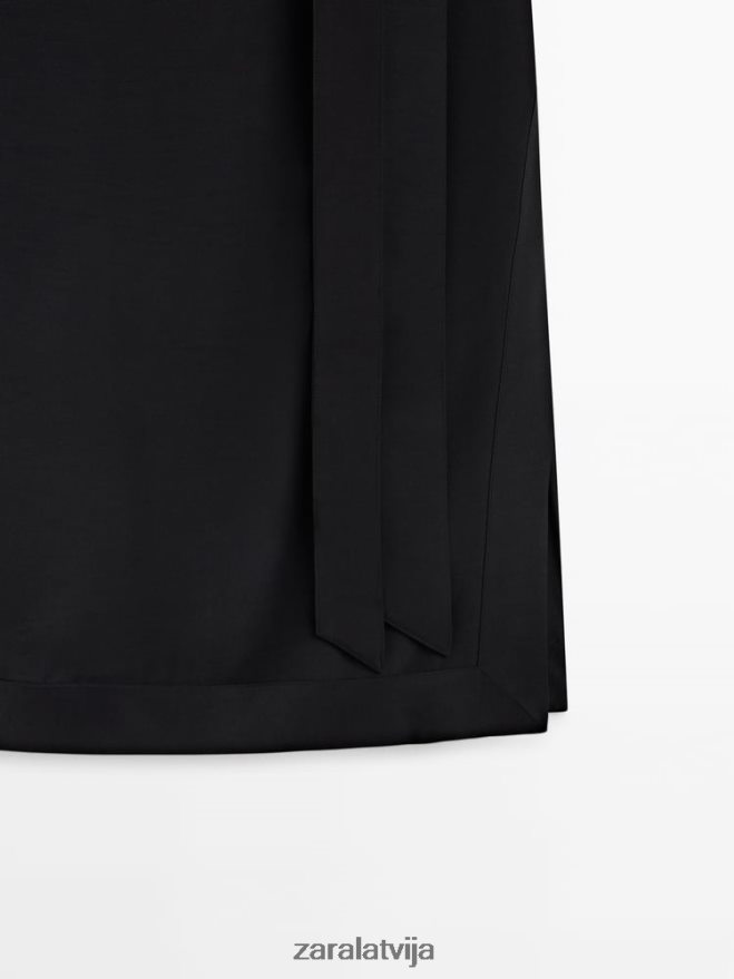 kontrastaini plūstoši midi svārki sievietes Zara melns 6ZTV40844 apģērbs