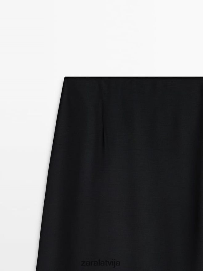 kontrastaini plūstoši midi svārki sievietes Zara melns 6ZTV40844 apģērbs