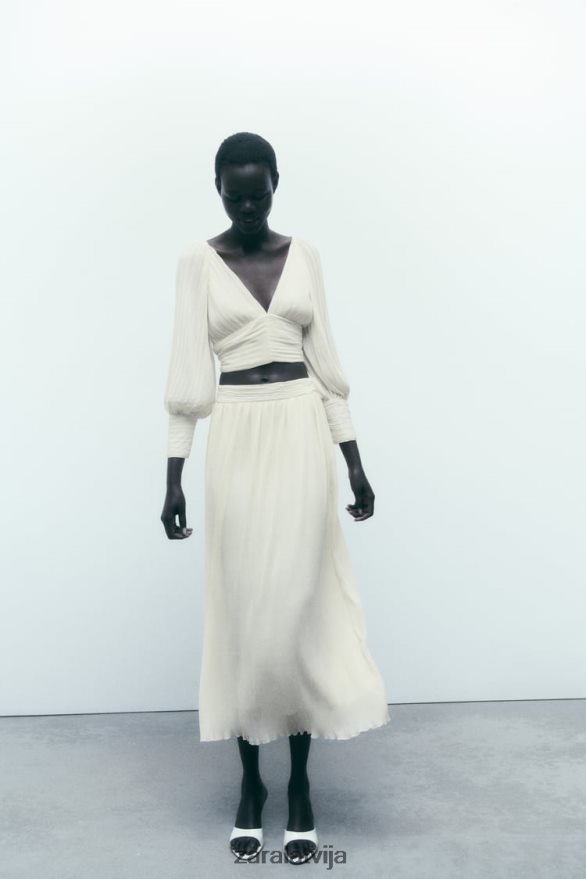 kroku midi svārki sievietes Zara austeru balts 6ZTV40700 apģērbs
