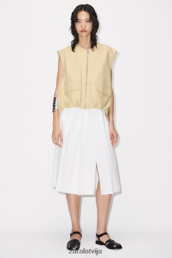 kroku midi svārki sievietes Zara ekru 6ZTV40718 apģērbs