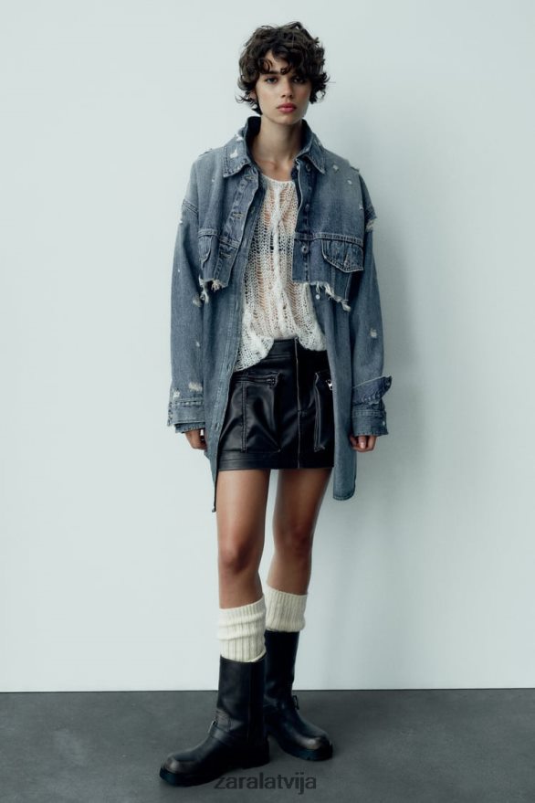 mākslīgās ādas kabatas svārki sievietes Zara melns 6ZTV40662 apģērbs