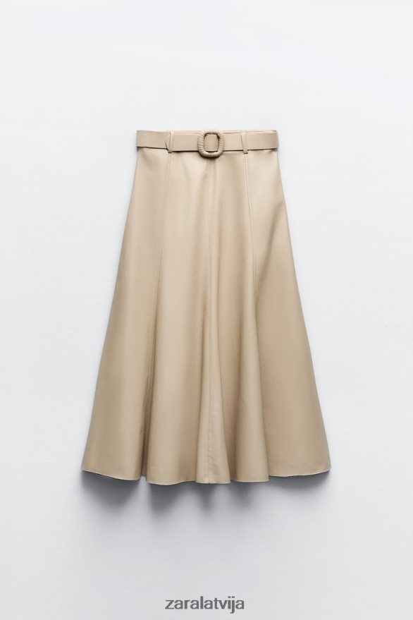 mākslīgās ādas midi svārki sievietes Zara smiltis 6ZTV40638 apģērbs