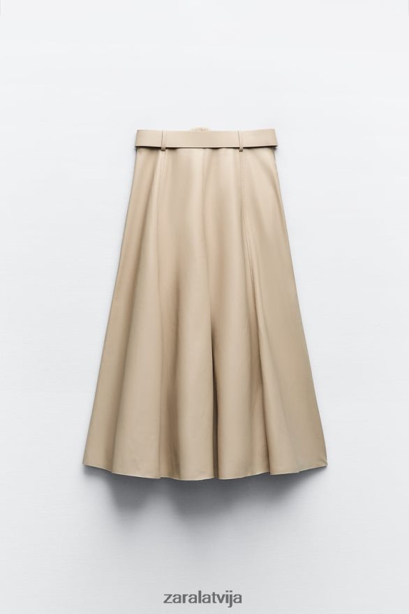mākslīgās ādas midi svārki sievietes Zara smiltis 6ZTV40638 apģērbs
