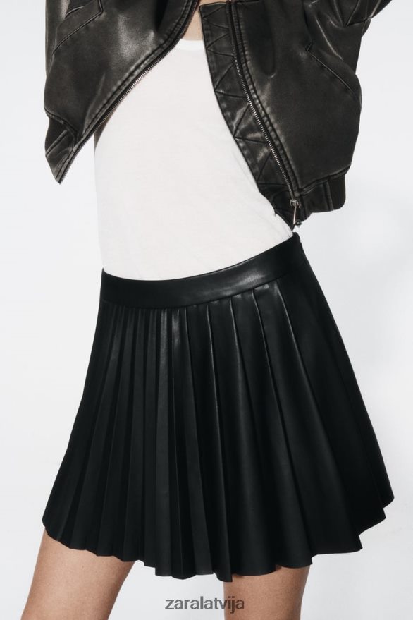 mākslīgās ādas mini svārki sievietes Zara melns 6ZTV40639 apģērbs