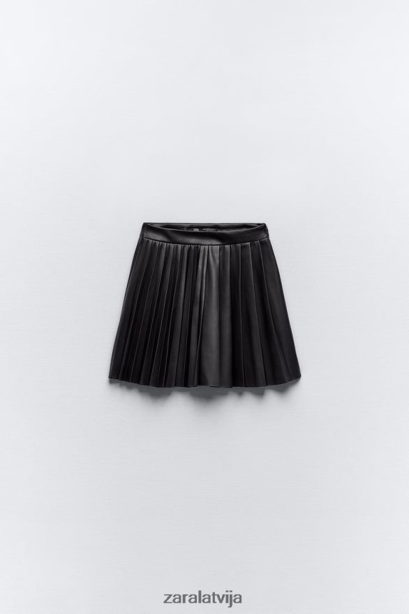 mākslīgās ādas mini svārki sievietes Zara melns 6ZTV40639 apģērbs