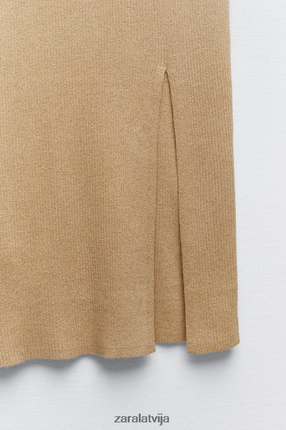 metāla diegu trikotāžas midi svārki sievietes Zara zeltaini 6ZTV40720 apģērbs