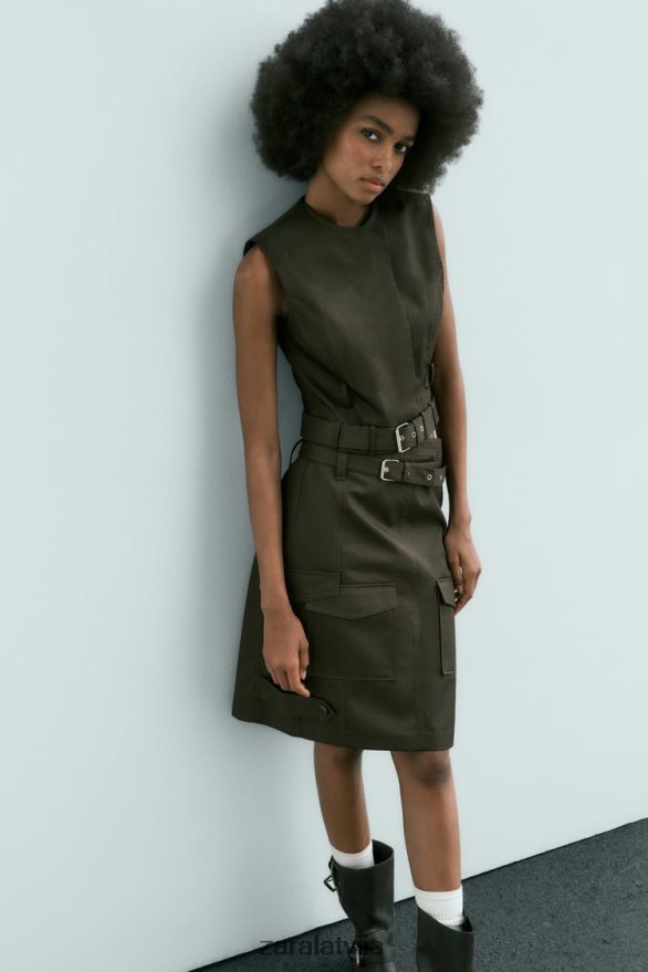 midi kabatas svārki sievietes Zara vidus haki 6ZTV40655 apģērbs