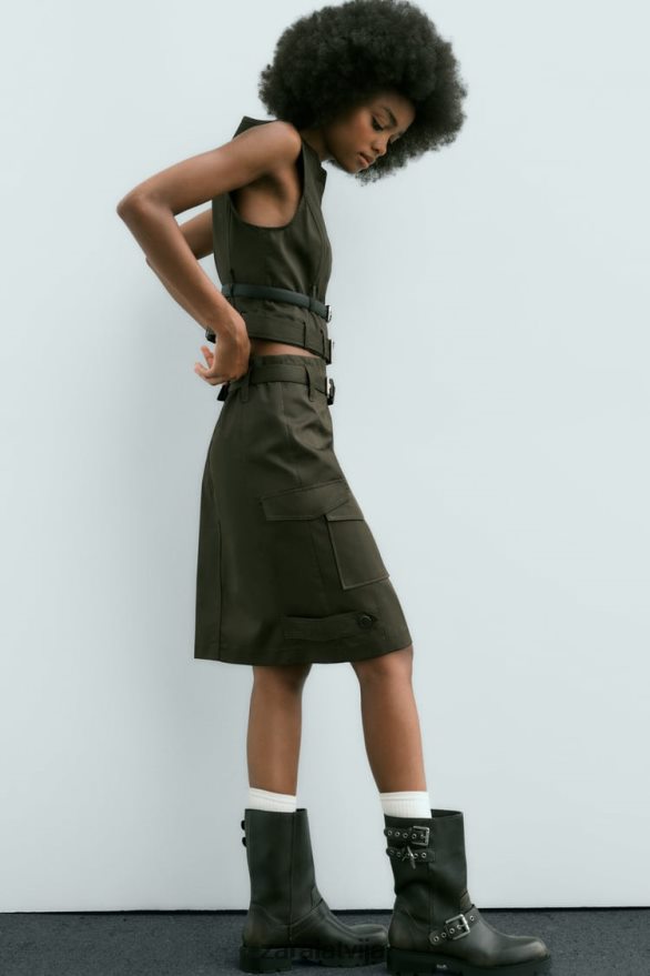 midi kabatas svārki sievietes Zara vidus haki 6ZTV40655 apģērbs