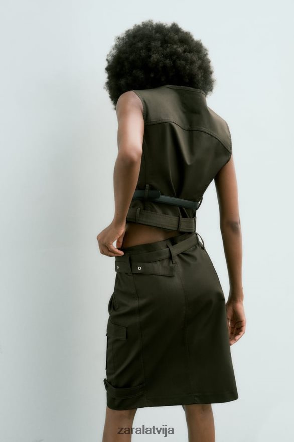 midi kabatas svārki sievietes Zara vidus haki 6ZTV40655 apģērbs