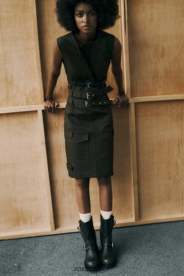 midi kabatas svārki sievietes Zara vidus haki 6ZTV40655 apģērbs