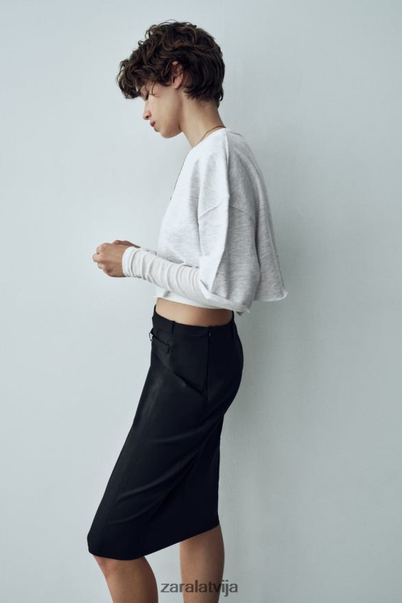 midi svārki ar jostu sievietes Zara melns 6ZTV40685 apģērbs