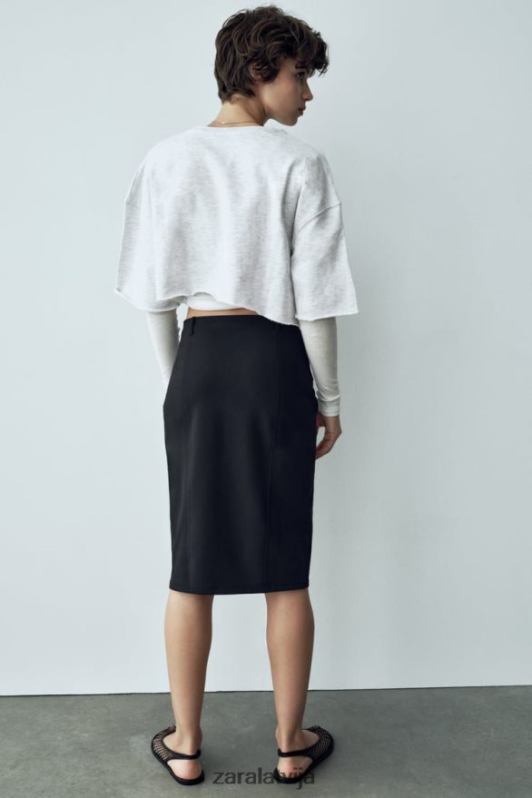 midi svārki ar jostu sievietes Zara melns 6ZTV40685 apģērbs